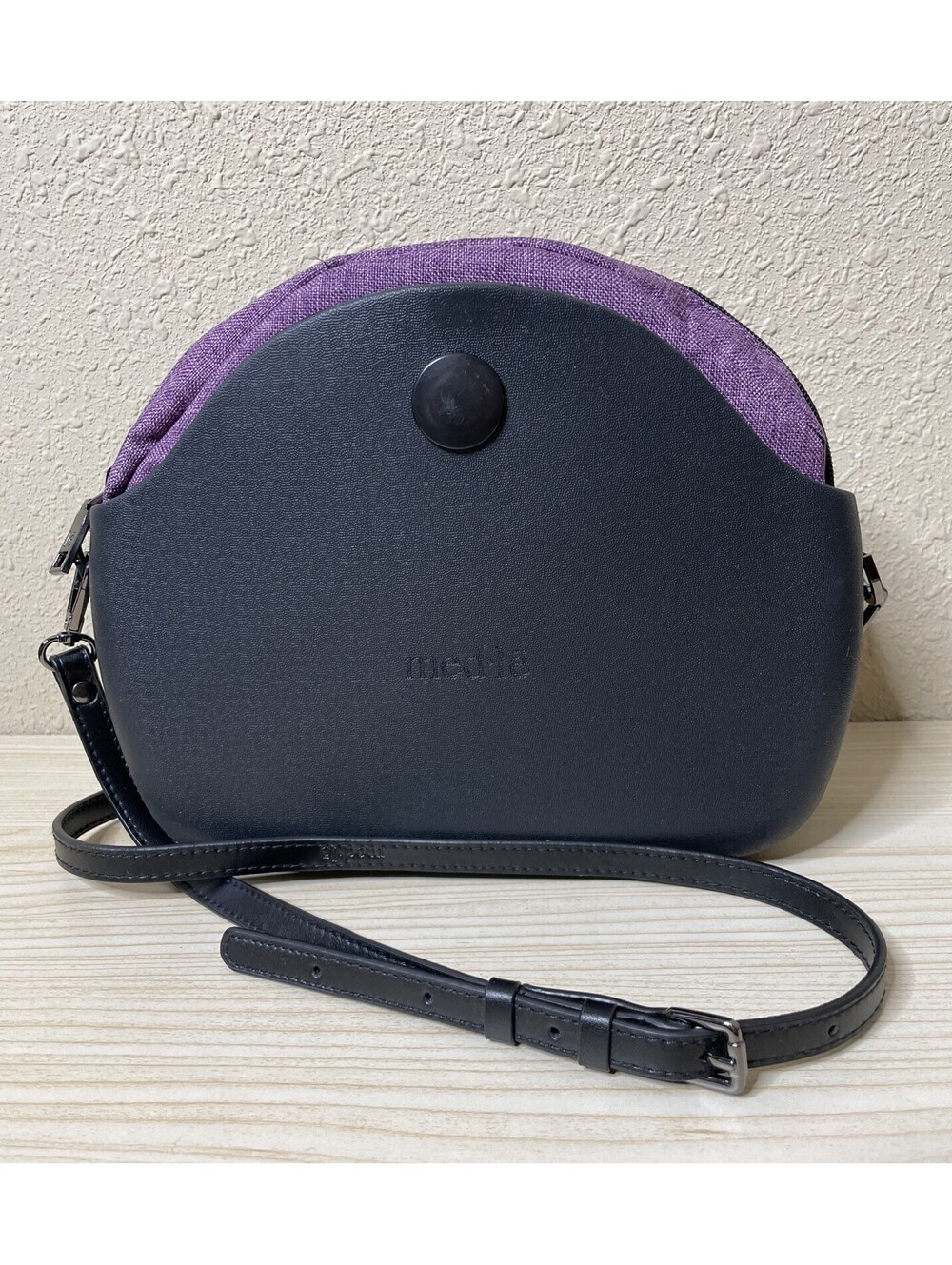 Med.le crossbody bag Black with a purple liner purse adjustable straps…